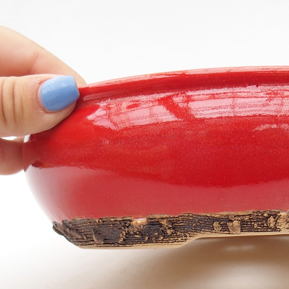 Bonsaischale aus Keramik 18,5 x 18,5 x 6 cm, Farbe rot