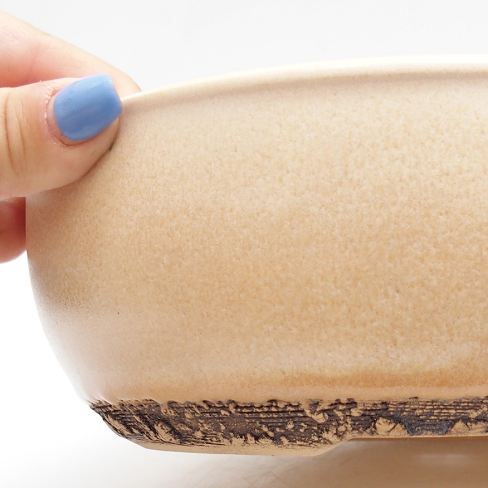 Bonsaischale aus Keramik 21,5 x 21,5 x 7 cm, Farbe beige