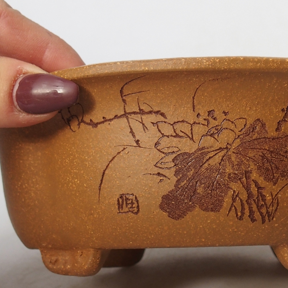 Bonsaischale aus Keramik 15,5 x 13 x 6 cm, Farbe ocker