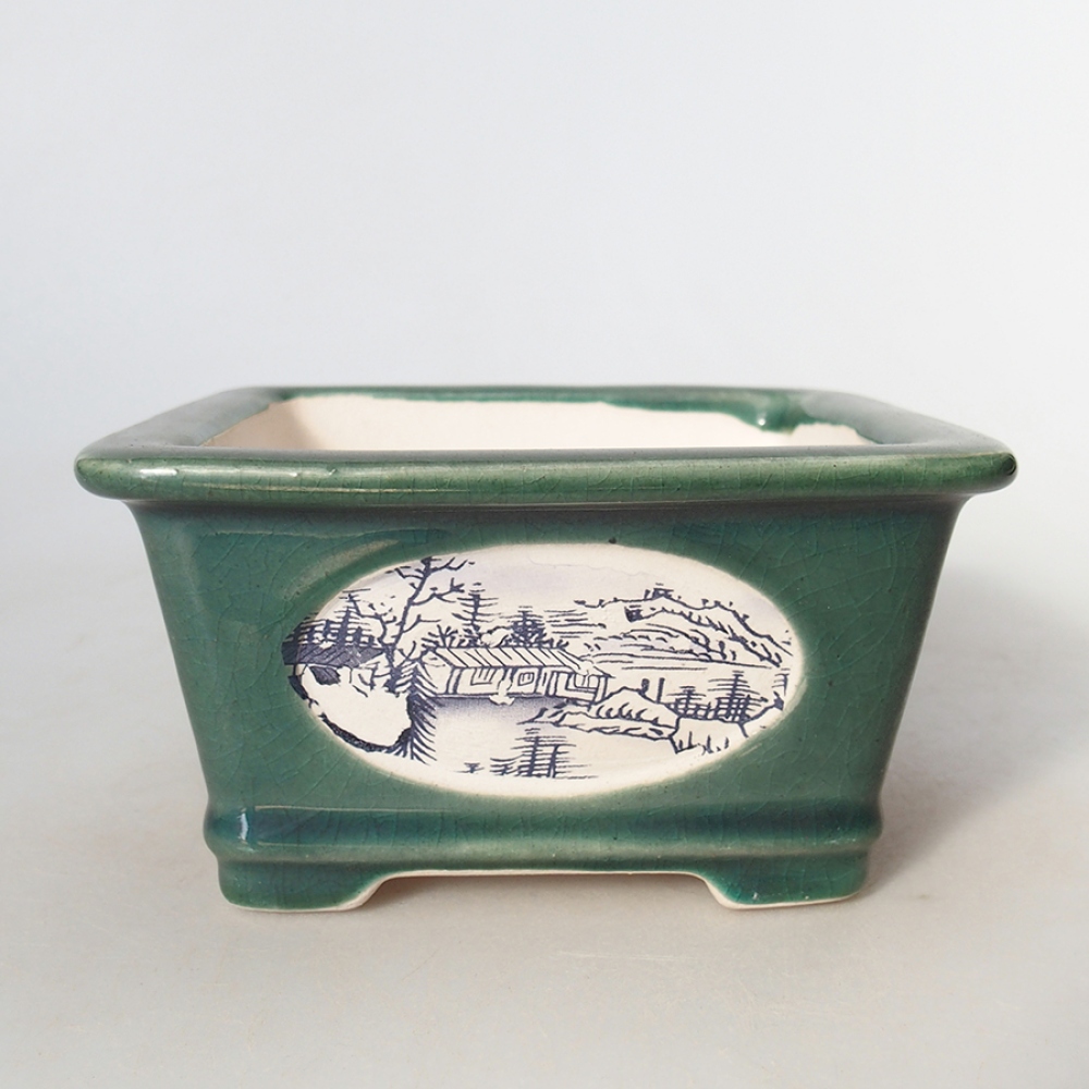 Bonsaischale aus Keramik 13 x 13 x 7 cm, grün