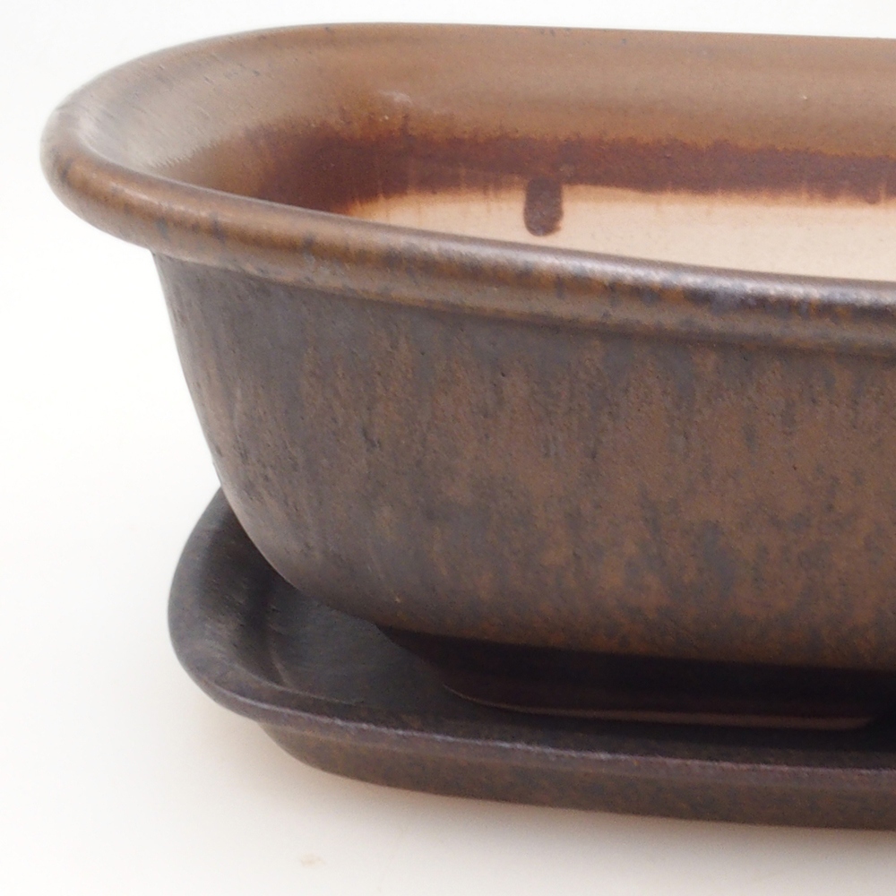 Bonsaischale + Untertasse H08 - 25 x 19,5 x 6 cm - braun