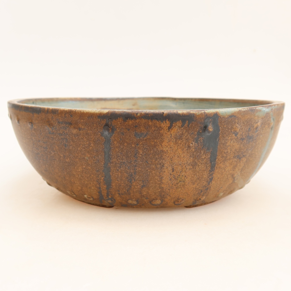 Keramik-Bonsai-Schale, 24,5 × 24,5 × 7,5 cm, Farbe: braun-grün