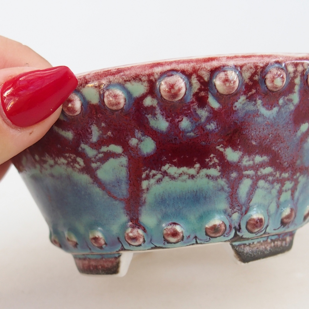 Bonsaischale aus Keramik 10,5 x 10,5 x 5 cm, Farbe bordeauxrot