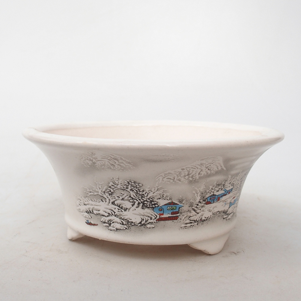 Bonsaischale aus Keramik 13 x 13 x 6 cm, Farbe weiß