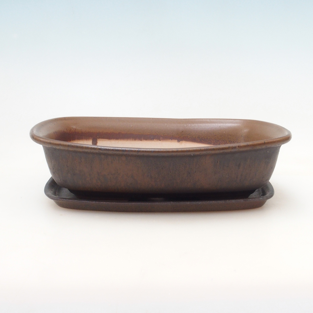 Bonsaischale + Untertasse H09 - 30 x 23 x 7,5 cm - braun