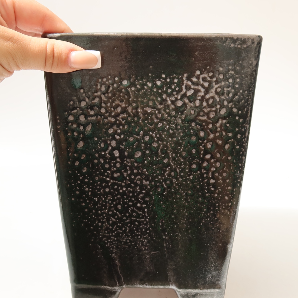 Keramik-Bonsai-Schale 15 x 15 x 19,5 cm, Farbe: metallisch-grün