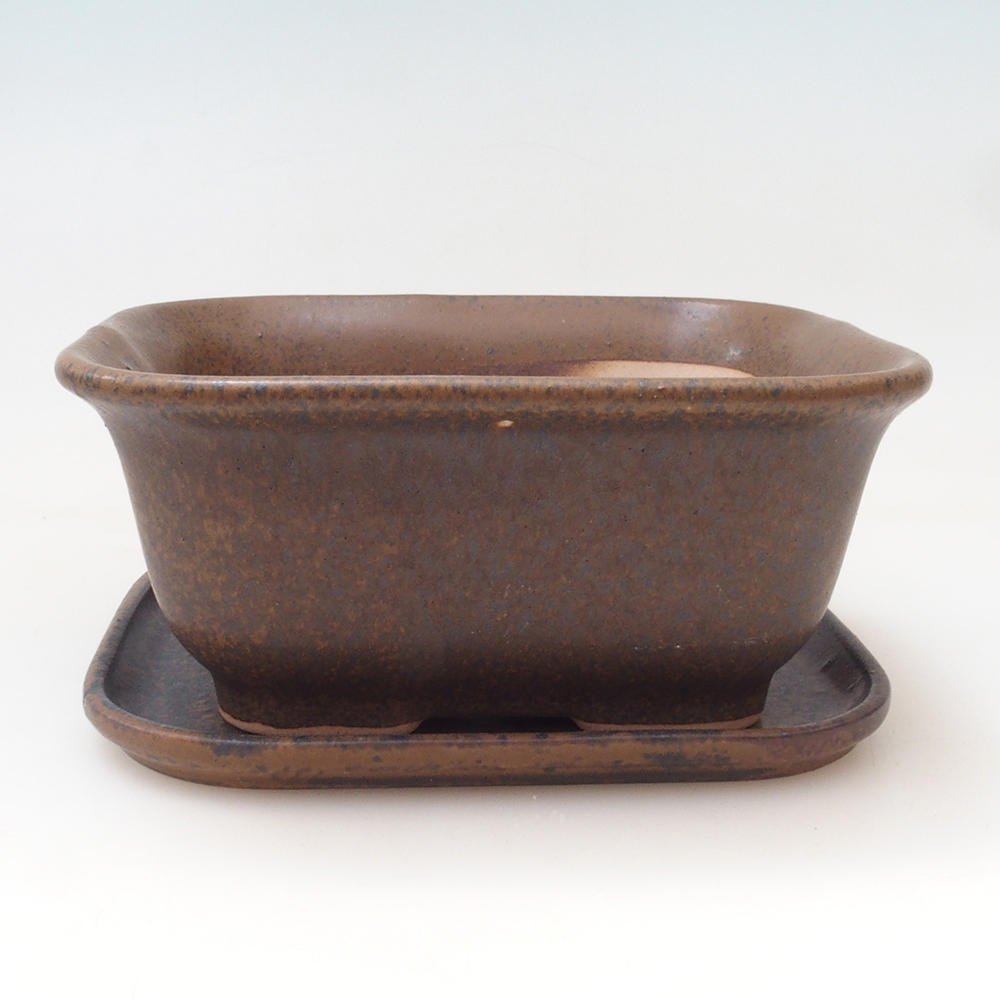 Bonsaischale + Untertasse H37 - 14,5x13x6,5 cm - braun