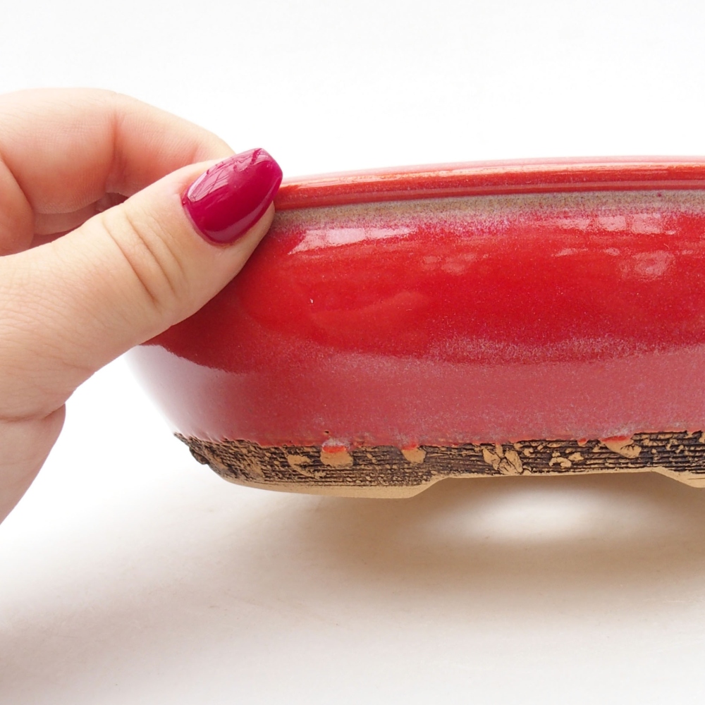 Bonsaischale aus Keramik 19 x 19 x 5,5 cm, Farbe rot