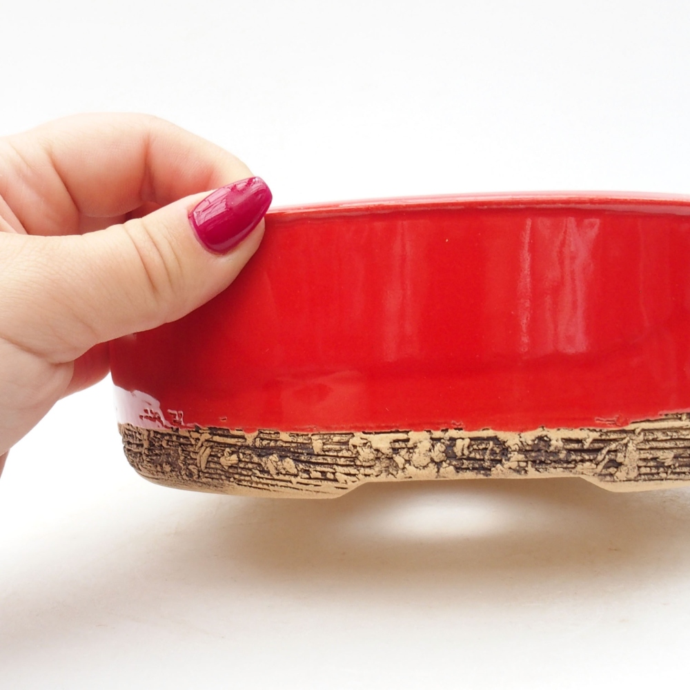 Bonsaischale aus Keramik 17 x 17 x 6 cm, Farbe rot