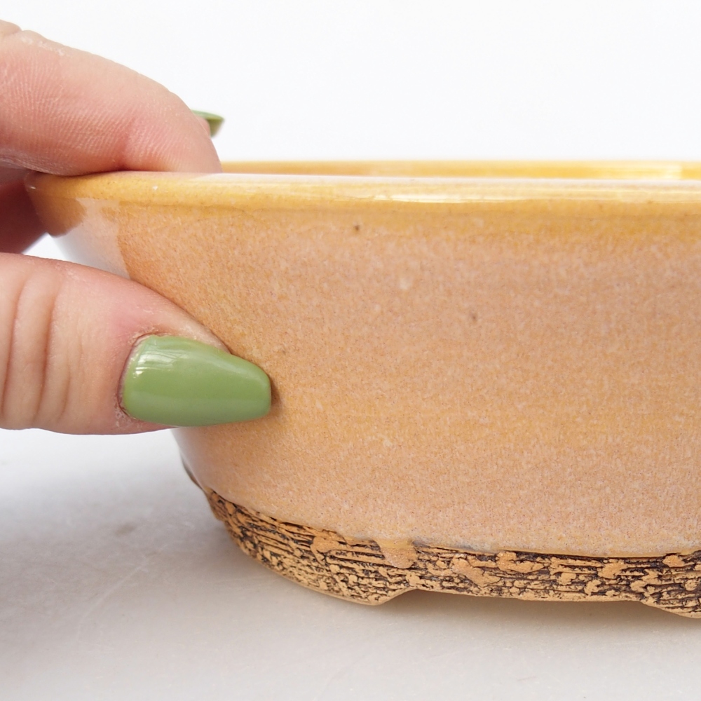 Bonsaischale aus Keramik 16 x 16 x 5,5 cm, Farbe braun-gelb