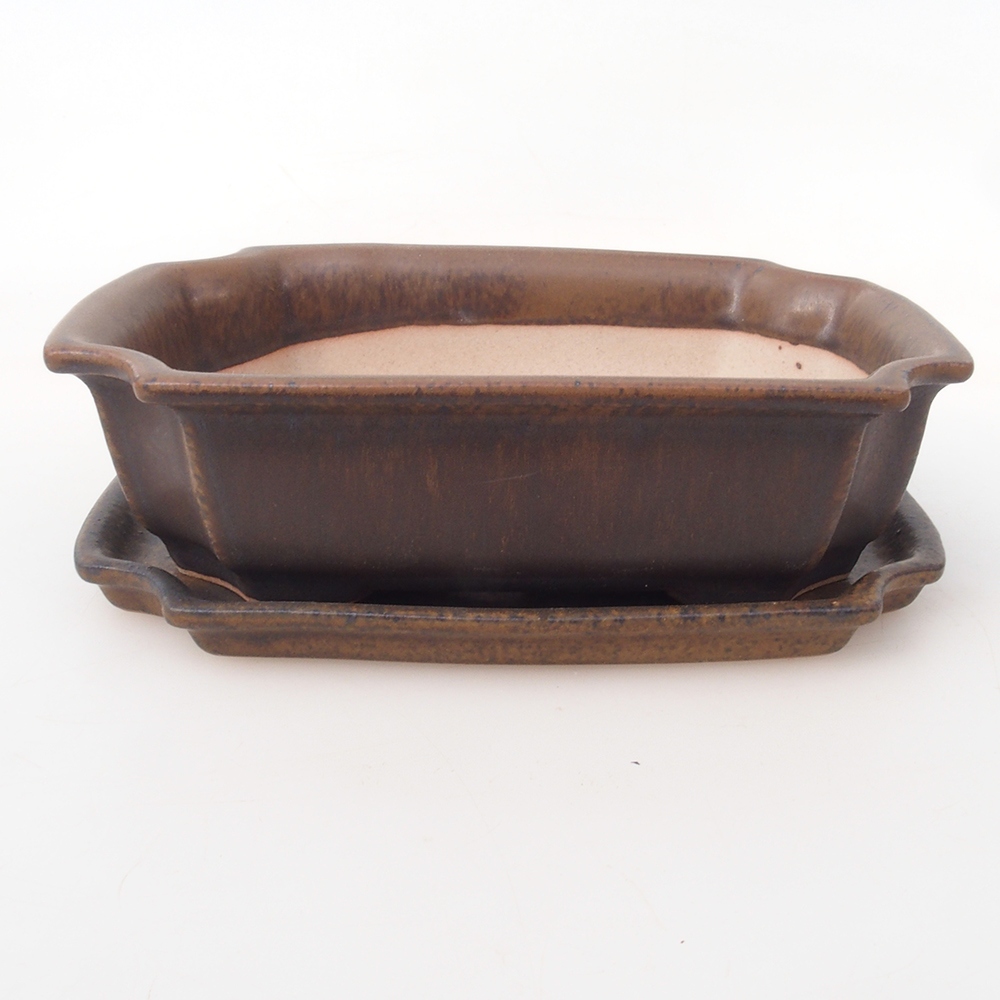 Bonsaischale + Untertasse H17 - 15 x 10 x 4 cm - braun