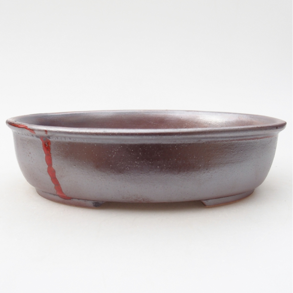Bonsaischale aus Keramik 19 x 14,5 x 4,5 cm, metallisch rot