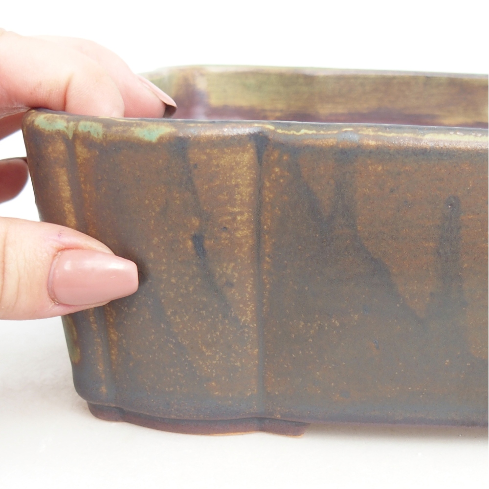 Bonsaischale aus Keramik 21 x 18 x 7 cm, grün-braun