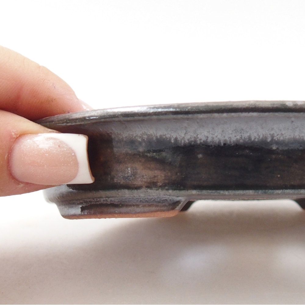 Bonsaischale aus Keramik 12,5 x 10,5 x 2 cm, metallisch grün