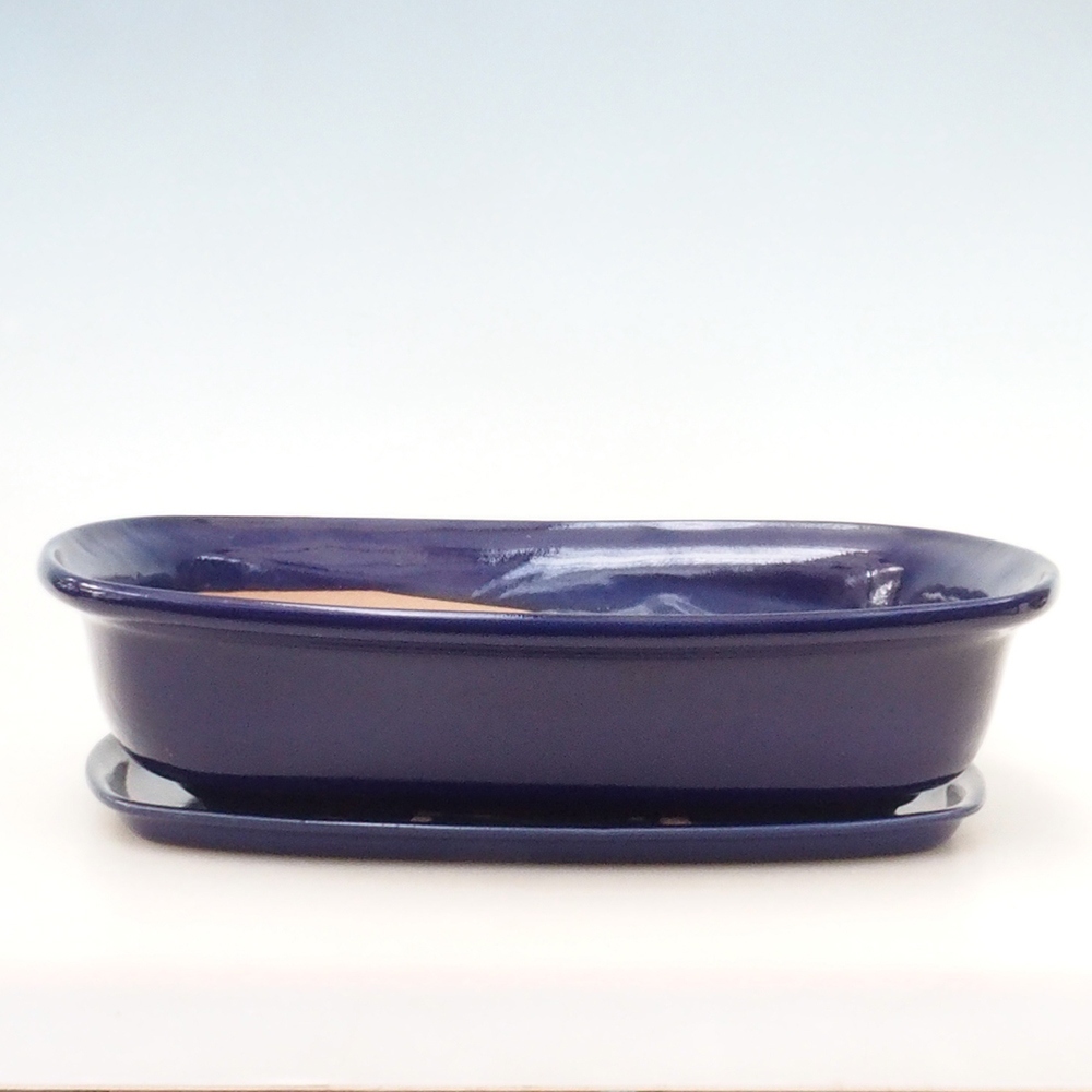 Bonsaischale + Untertasse H10 - 37 x 28 x 9 cm - blau