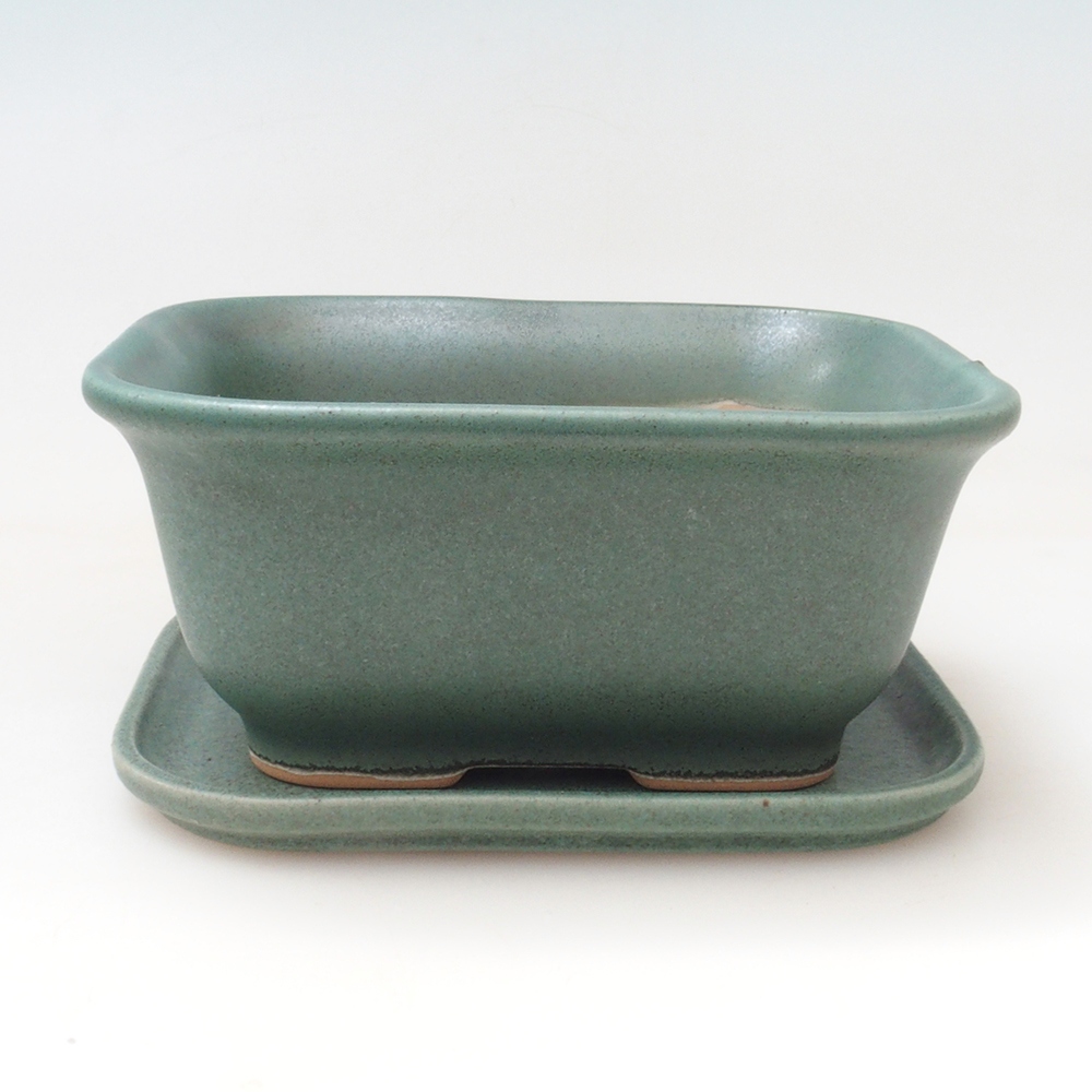 Bonsaischale + Untertasse H37 - 14,5x13x6,5 cm - grün