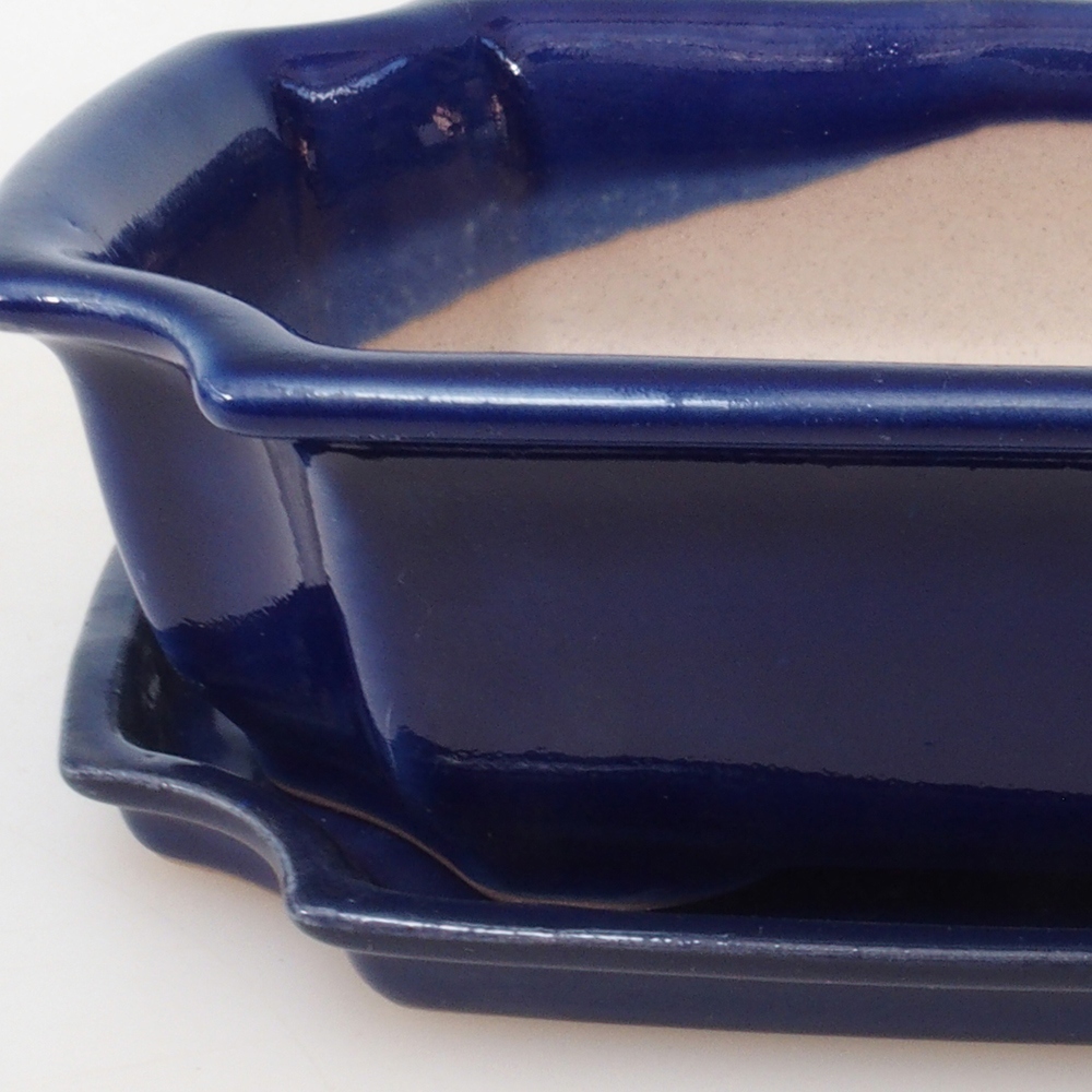 Bonsaischale + Untertasse H03 - 16,5 x 12 x 4,5 cm - blau
