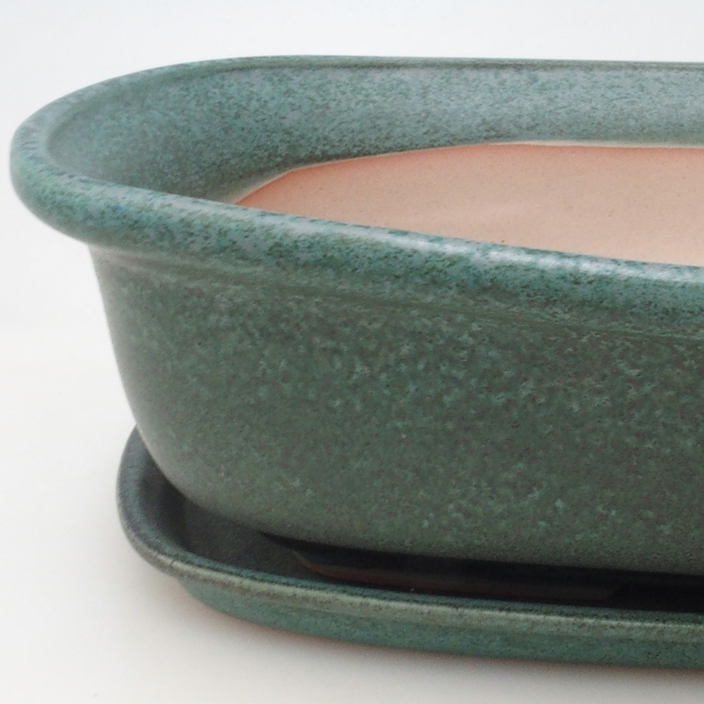 Bonsaischale + Untertasse H10 - 37 x 28 x 9 cm - grün