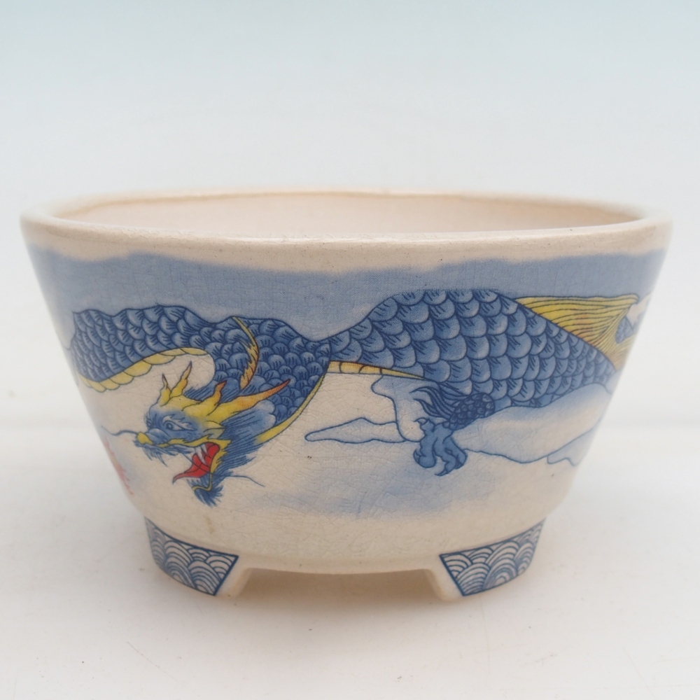 Bonsaischale aus Keramik 12 x 12 x 6,5 cm, Farbe blau-weiß