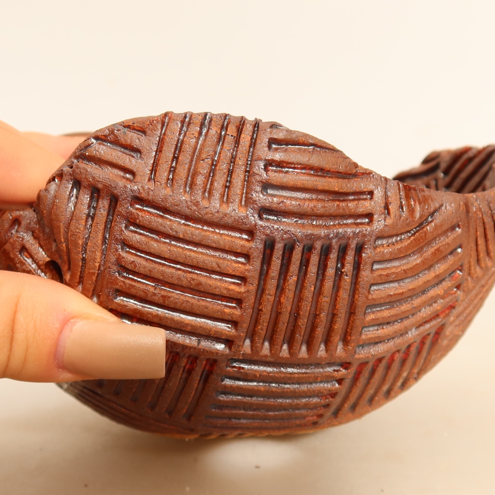 Keramikschale für Kokedama, 13,5 × 13 × 7,5 cm, Farbe: braun